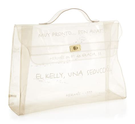 Transparent vinyl and yellow hardware handbag, Kelly 40 Beach 